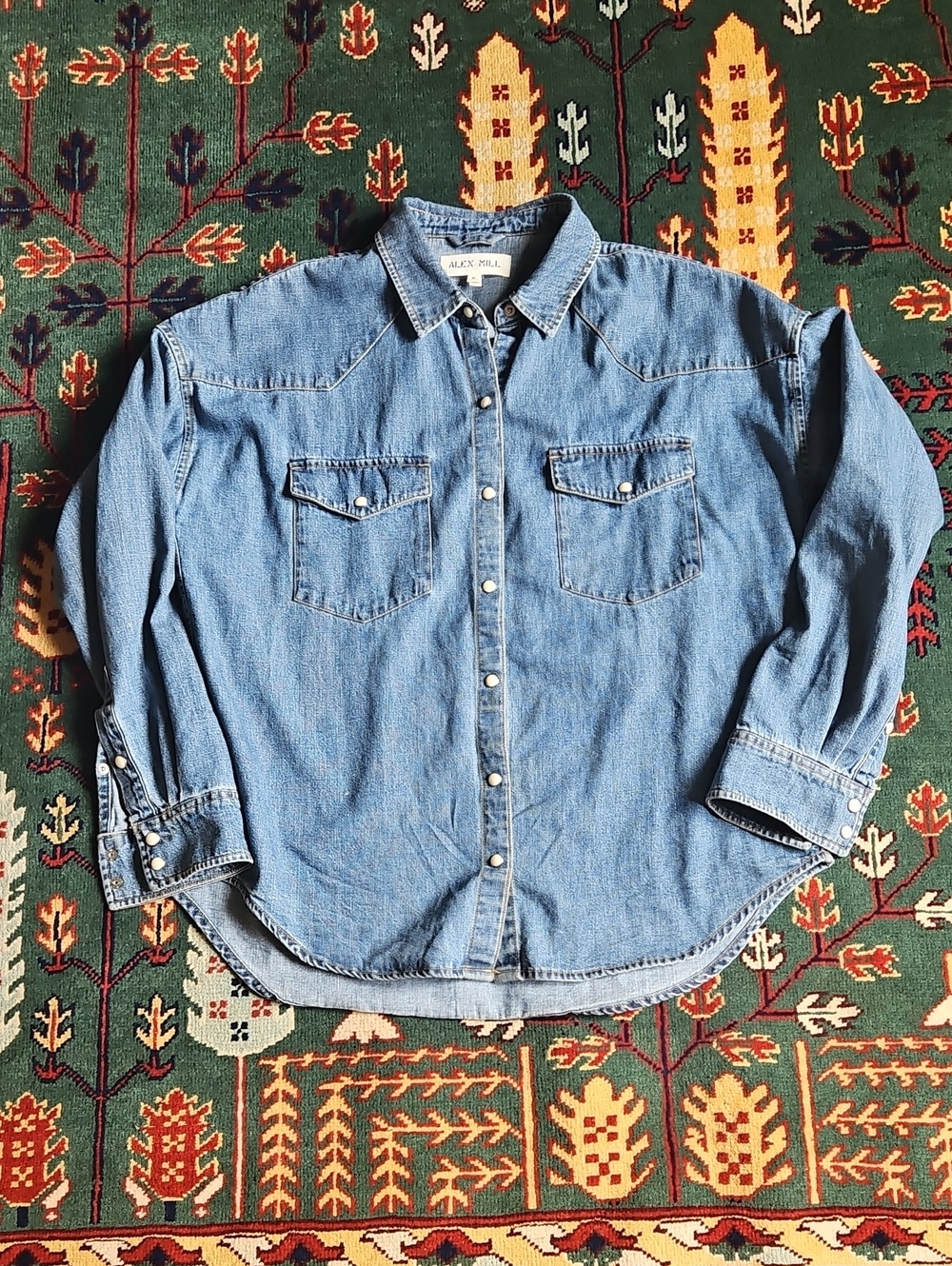 Alex Mill Santa Fe Light Blue Denim Western Snap Shirt - Picture 3 of 7